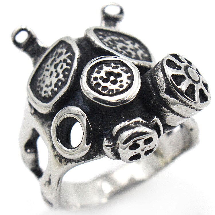 AsJerlya Vintage Gothic Carving Skull Ring Punk Robot Mask Rings Biker Hip-hop Rock Jewelry Unique Men Halloween: 7