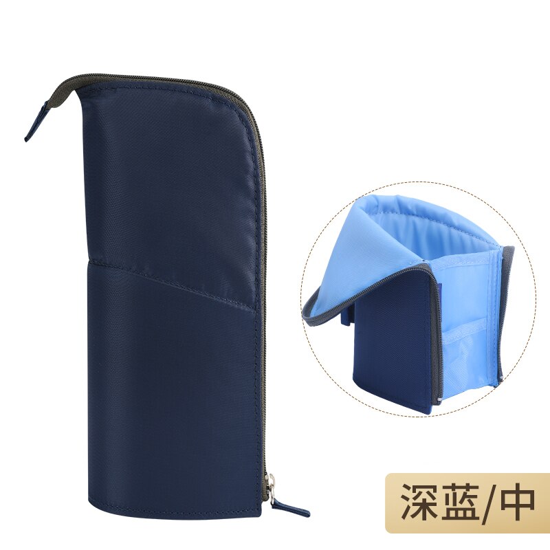 KOKUYO Multifunction High Capacity Deformable Pencil Case Simple Original Vertical Student Stationery Storage Pen Holder: S Dark Blue