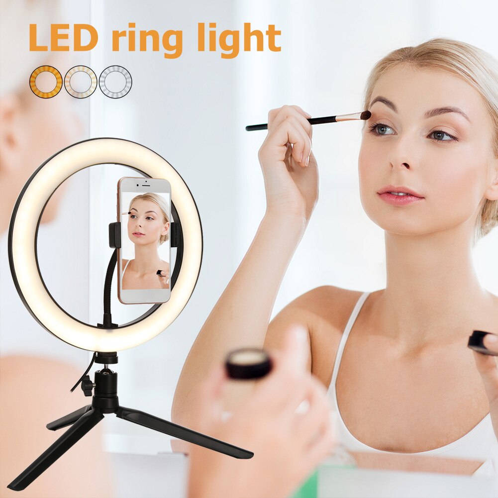 Desktop 10 inch Selfie Ring Lamp Led Ring Light Selfie Phone Video Photography Makeup Lighting Phone Holder with Remote for Live