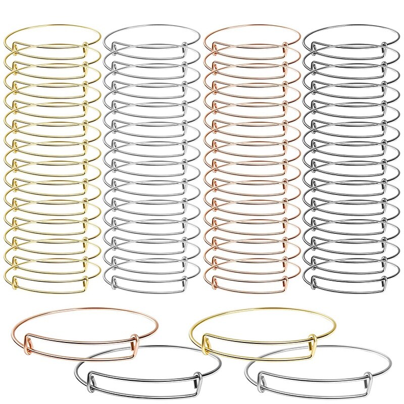 60 Pcs Expandable Bangle Bracelets Adjustable Wire Bracelets, Blank Bangles for DIY Jewelry Making