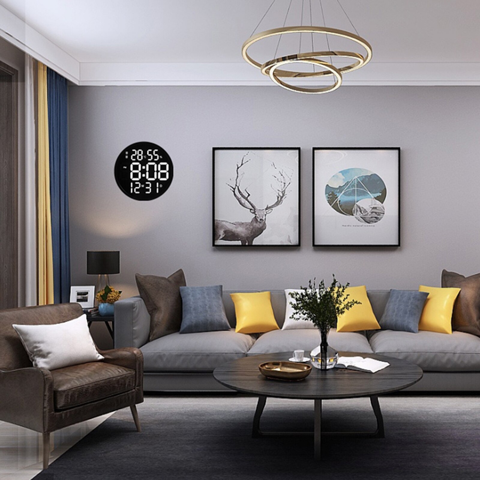 Reloj Digital de pared con gran número de LED, reloj electrónico moderno con temperatura y humedad