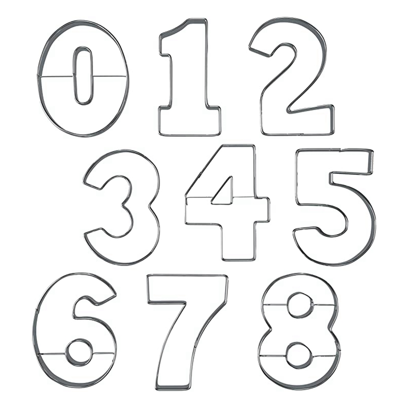Stainless Steel Cookie Cutter Number Shapes Set with Bonus Dough Cutter
