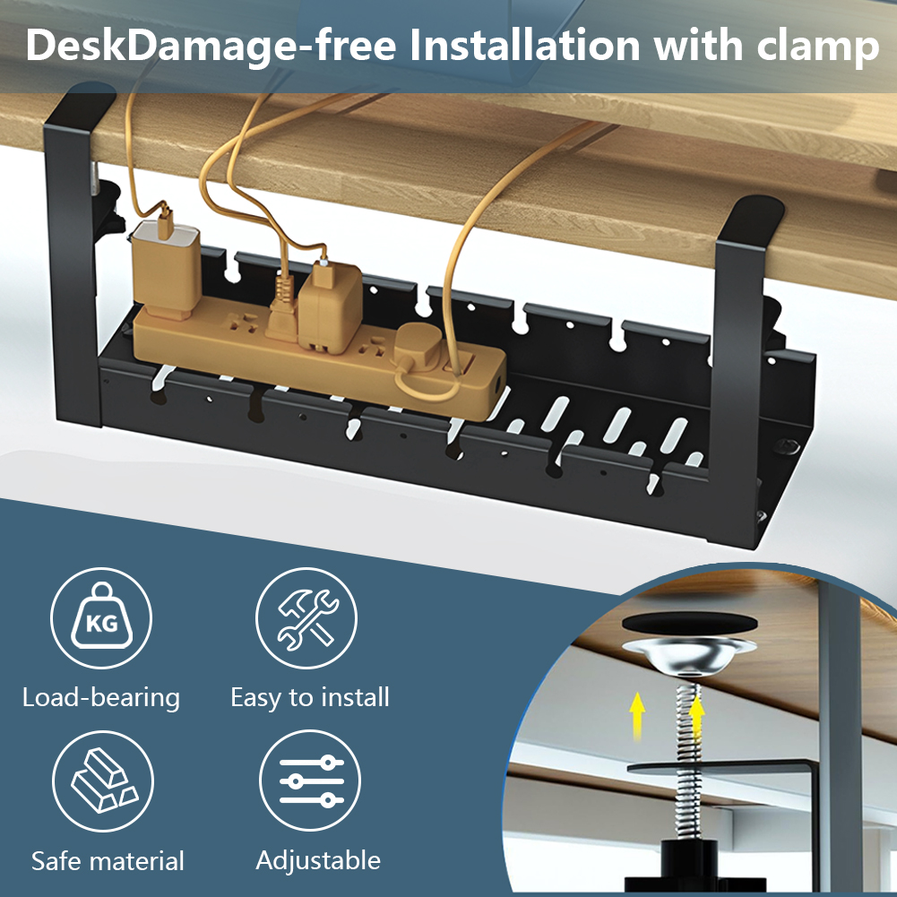 Under Desk Cable Management Tray Retractable Cable Cord Organizer Heavy Duty Under Desk Cable Shelf for Cords Wires Power Strip