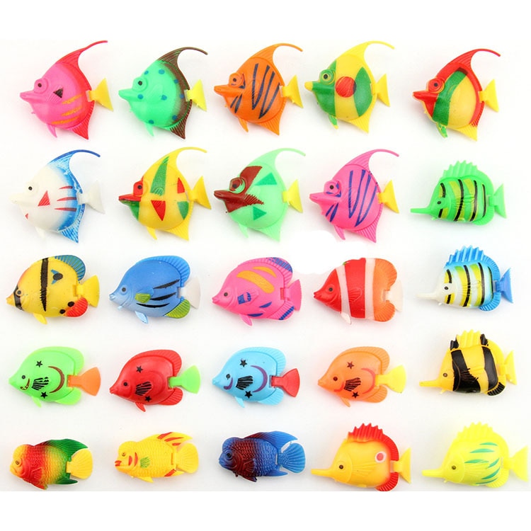 1pc naturtro kunstige plastik, bevægende flydende fisk, ornamentdekorationer til akvarie akvarium (tilfældig farve og mønster)