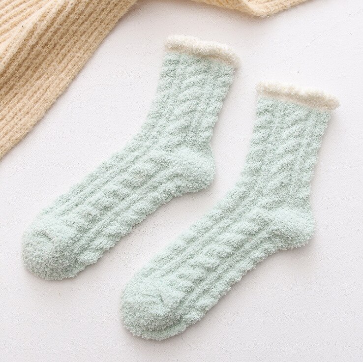 Coral Fleece Women Socks Bow rabbit Bear Candy Winter Thickening Cute Mid-tube Sock Ladies Home Bed Floor Slipper Sox: lv