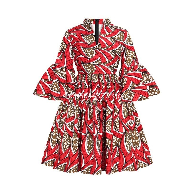 Dashiki-vestidos africanos con estampado para mujer, vestido de Ankara con manga con volantes, trajes de para mujer, ropa europea, bata Boubou