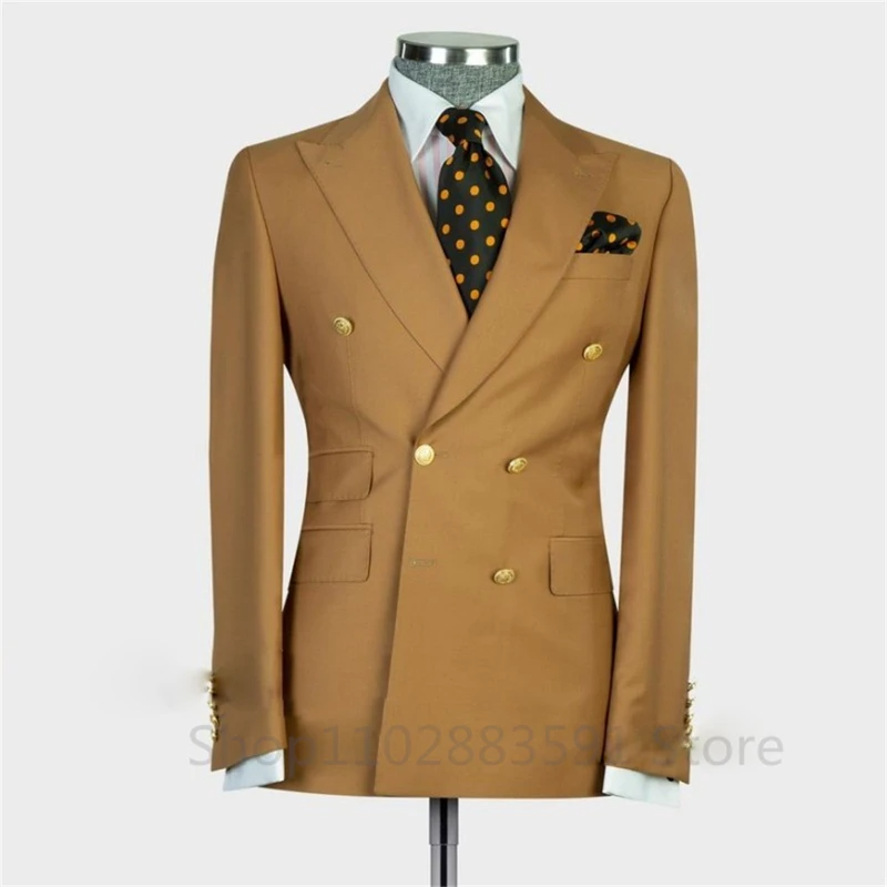 Traje de doble botonadura para hombre, Blazer informal ajustado con solapa de pico, Blazer individual, vestido de novio de boda de negocios,: 4XL / CAMEL