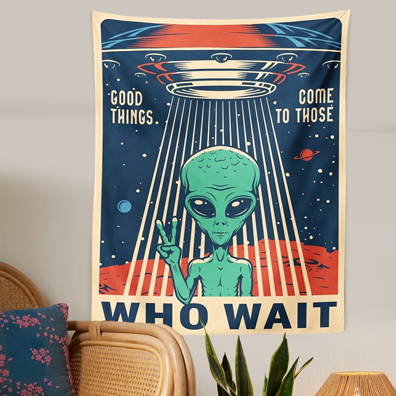 Alien Tapestry Outer space Wall Hanging macrame hippie Art Wall Hanging Tapestries poster for Living Room Home Dorm Decor print