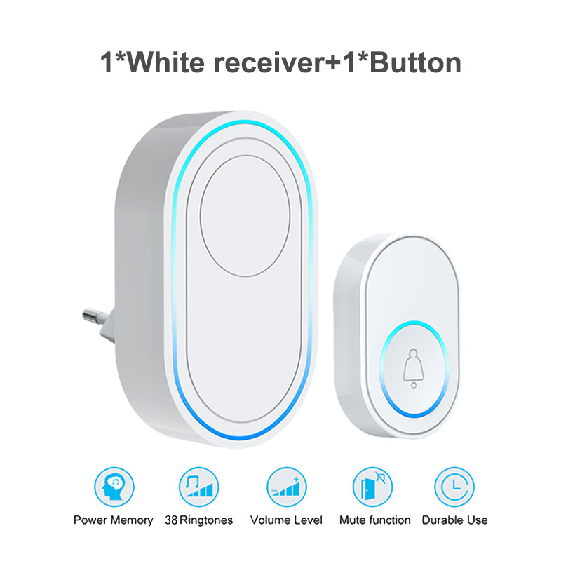 Wireless Doorbell White 433MHz Smart Home Chimes DoorBells Alarm Welcome Receiver Intelligent LED Ring Bell EU UK US Plug: B-1 receiver 1button / US plug