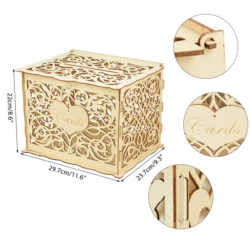Wedding Card Box Envelope Card Wooden Boxes Hollow Floral Pattern Invitation Card DIY Box Wedding Party Decoration Supplies: W04