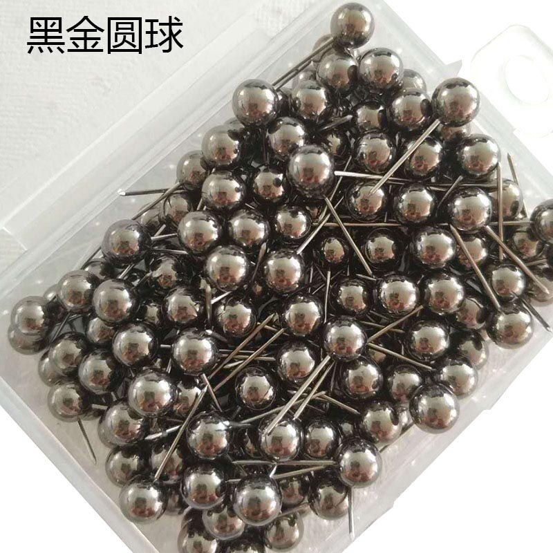 100/200 pièces tête de boule broches punaises multicolore broche à coudre pratique couture décoration épingles bricolage artisanat ornement couture outil: BlackGold-Round / 200pcs