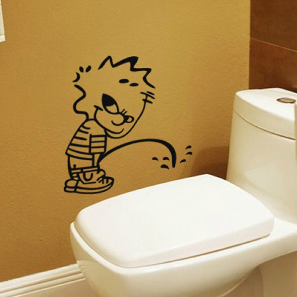 Grappig Naughty Jongen Stijl Waterdicht Diy Toilet Seat Sticker Badkamer Decal Window Muur Auto Sticker-Maat S (Zwart)