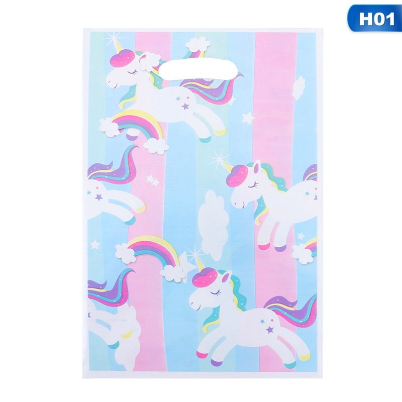 10Pcs Cartoon Rainbow Unicorn Flamingo Plastic Bags Candy Bag For Party Wedding Birthday Package Box Party Supplies: H01