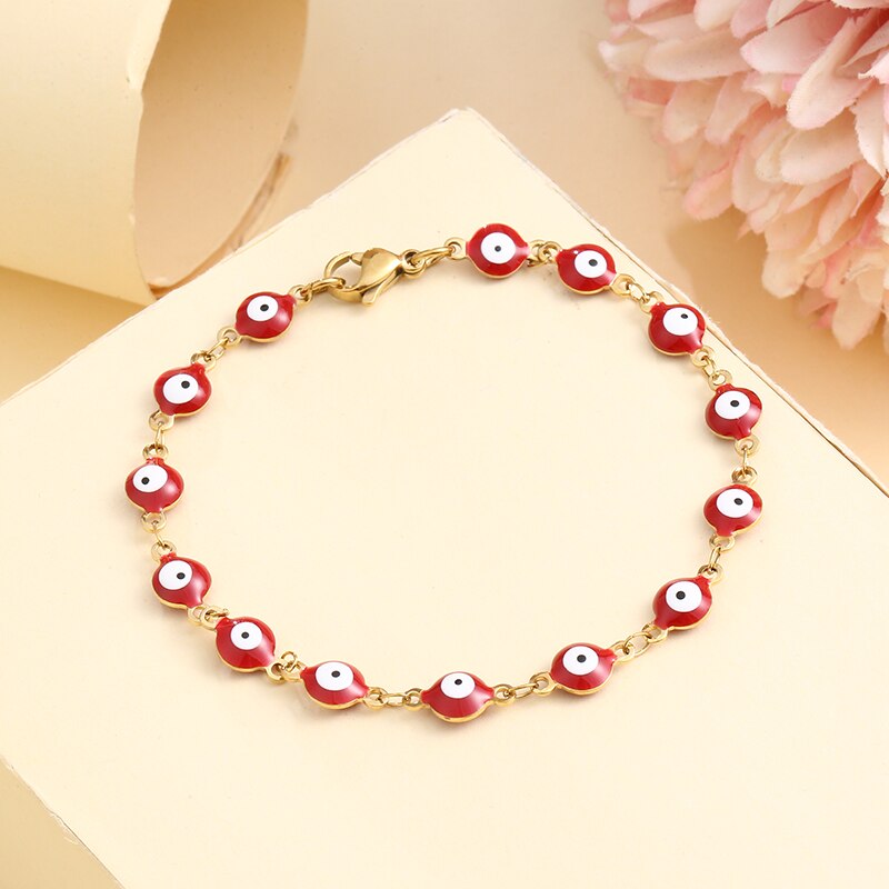 neue 8 Farben Edelstahl Korn Armbinde Für Frauen Männer Gold Farbe Verknüpfung Kette Bunte böse Auge Charme Weibliche schmuck: 05