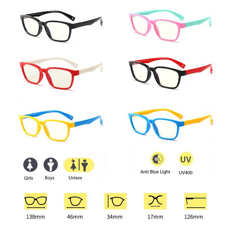 Blue Light Glasses Children Blocking Computer Eyeglasses Kids Girls Transparent TR90 Soft Silicone Frame UV400