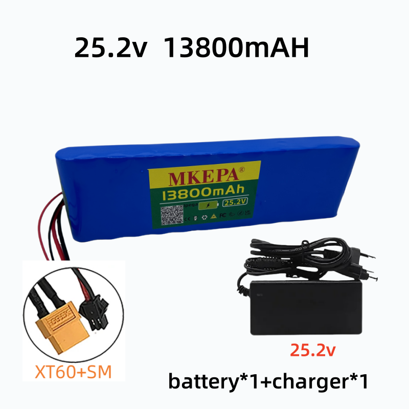 6 s 2p 25.2 v 13000 mah 18650 litiumionbatteri 24v 13800 mah litiumionbatteri, egnet for sykkel-/scooterbatterier: Sølv