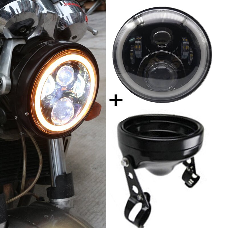 Boîtier de montage des phares LED pour motos, 7 pouces, éclairage avant chromé pour conduite, 60W, DOT DRL