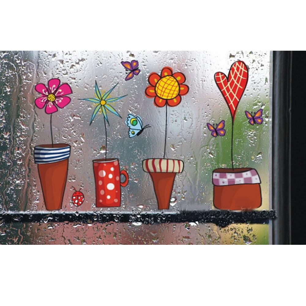 Cute Cartoon Flower Butterfly Wall Stickers DIY Decal Window glass Wall Decor Home Decoration kids Home Decor Decal