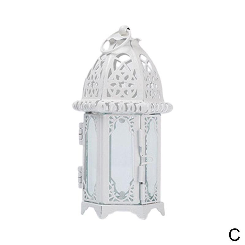 Marokkaanse Stijl Kaarshouder Votive Kaarshouder Opknoping Ijzer Decoratie Lantaarn Kandelaar Glas Lantaarn Stained Thuis O3G9: clear glass-white