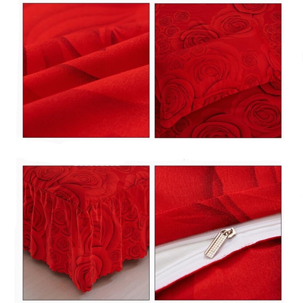 Bed Rok Rode Roos Beddengoed Ruches Bed Rok Sprei Sprei Creatieve Home Decoratie Bed Rok Bruiloft Accessoires