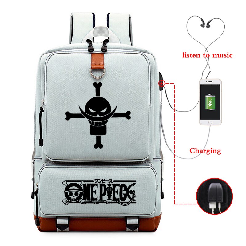 Mochila japonesa con estilo Anime de una pieza para estudiantes, morral de viaje de gran capacidad, bolsa de ordenador con carga Usb: 807U-0818-1-7