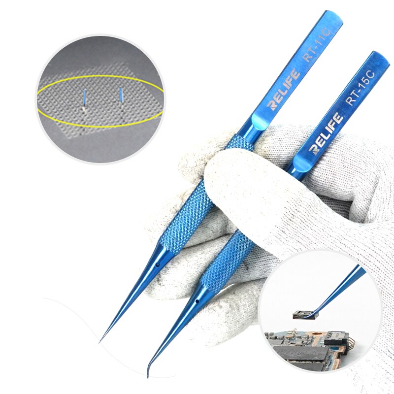 Relife RT-11C/15C Ultra Hoge Precisie Vliegende Draad Pincet 0.15Mm Recht/Gebogen Tip Speciaal Voor Vliegende Lijn telefoon Reparatie Tools