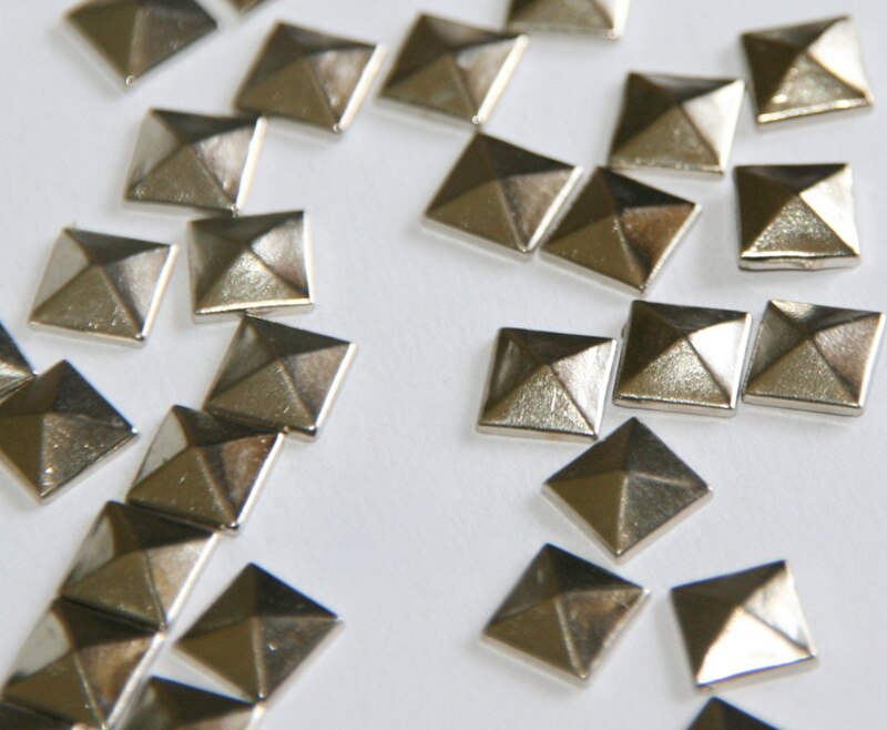 100pc Hotfix Iron On, 7mm Flat Back Silver Pyramid Studs - 1/4" FlatBack Glue on Studs