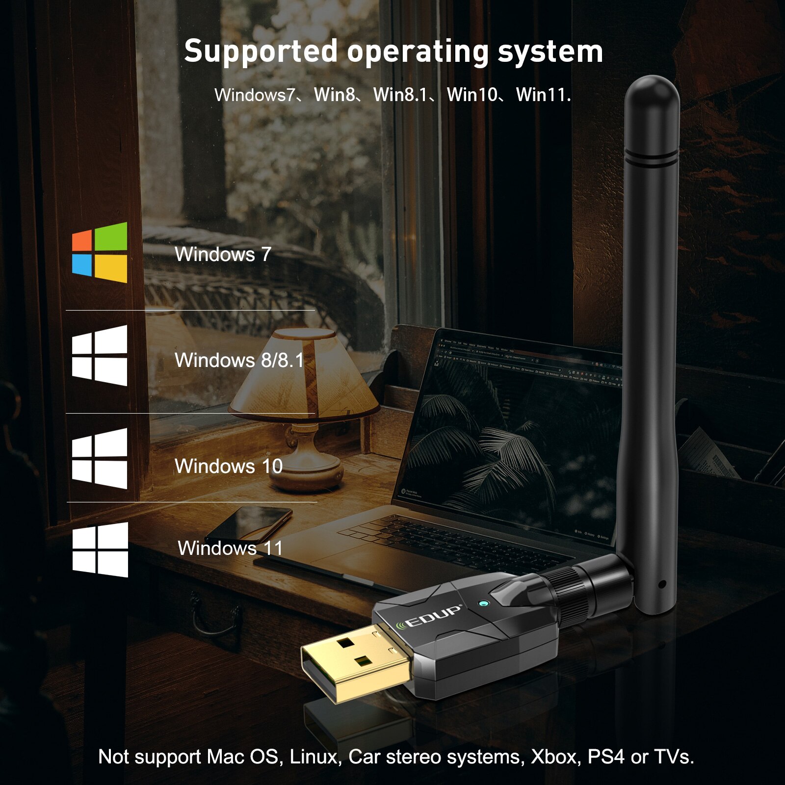 EDUP B3536 Adattatore USB Bluetooth 5.1 Ricevitore EDR Dongle wireless a lungo raggio da 100 M per PC Desktop Win 10/11 Trasferimento rapido dei dati