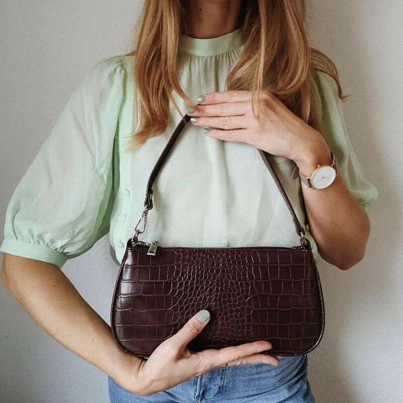 Vintage baguette tas met alligatormotief voor dames, pu leren schoudertas, okseltas, dameshandtas, meisjesportemonnee