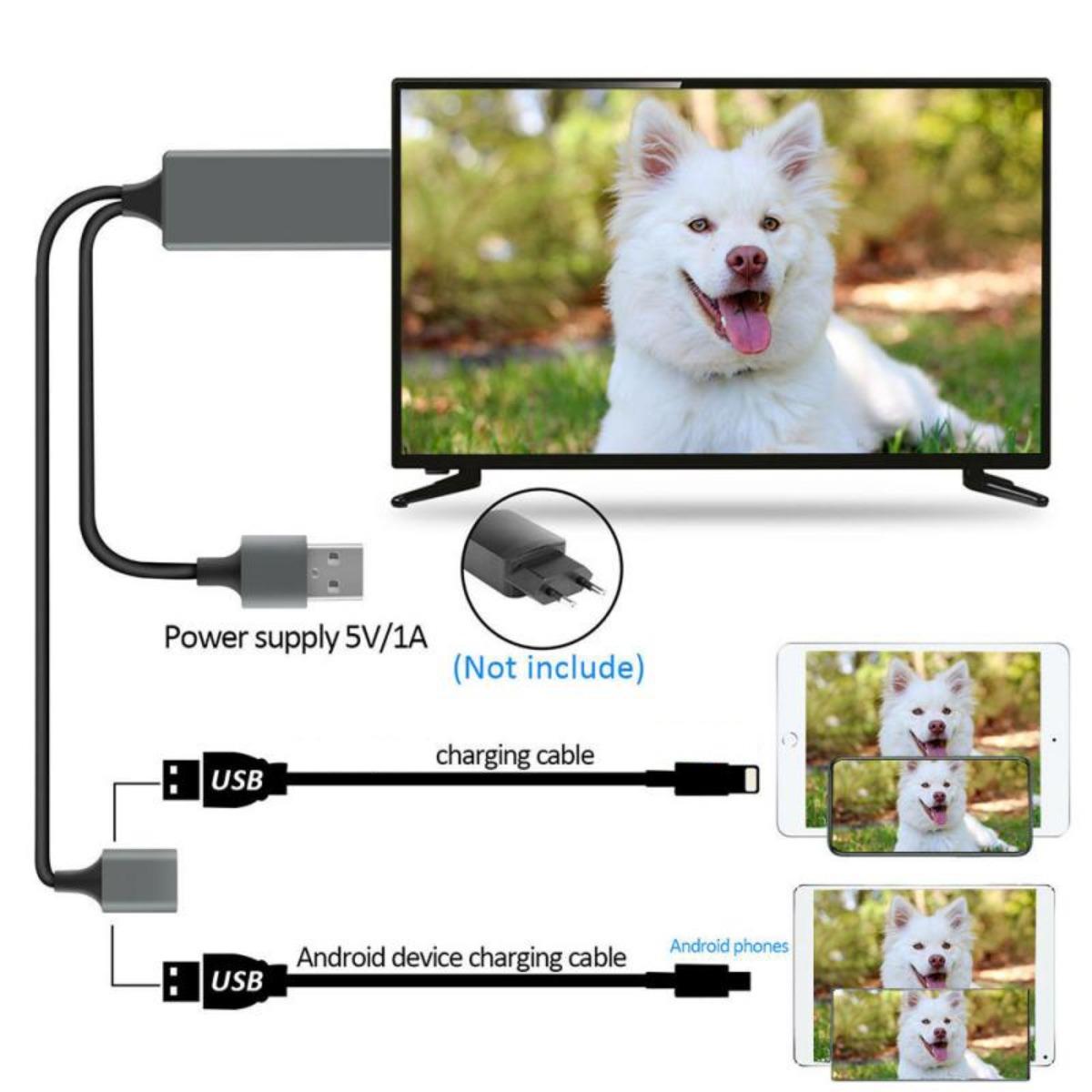1M telefoon naar tv-kabel HDMI naar mobiele telefoonkabel Plug Play 1080P HDMI-connector USB naar HDMI-adapter