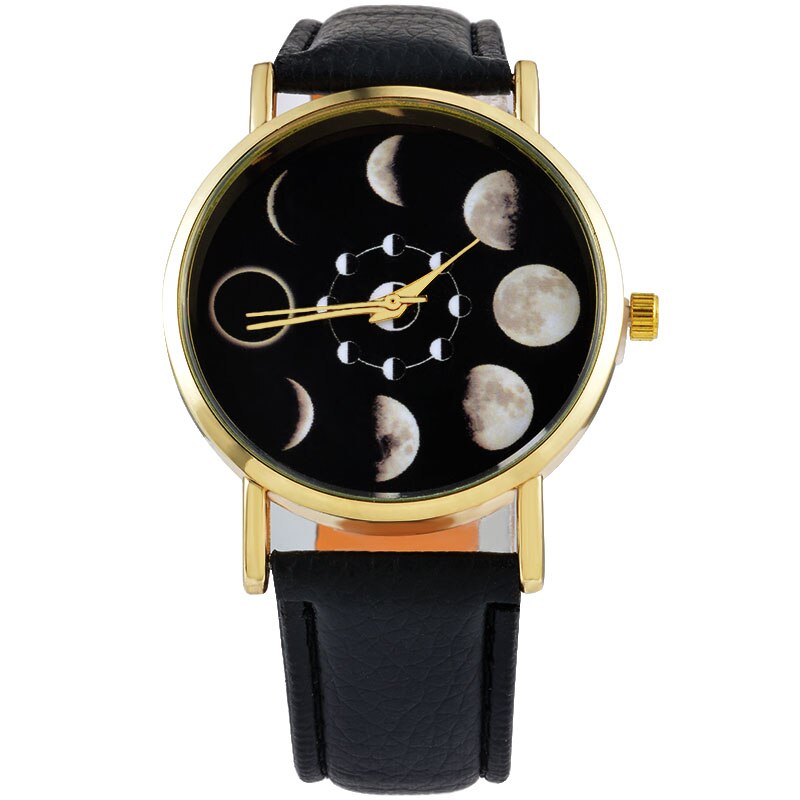 Maan Veranderen Fase Lunar Eclipse Horloge Vrouwen Stijlvolle Sport Horloge Pu Lederen Armband Horloges Voor Vrouwen Klok Uur