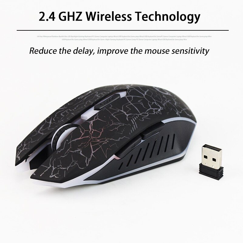 Mouse da gioco Wireless ricaricabile a LED ricaricabile USB 2.4Ghz 2000 DPI Gamer ottico 10m Muoses per PC Desktop Laptop