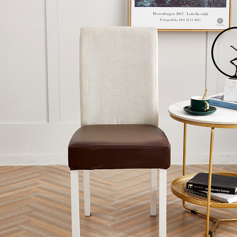 100%  vanntett pu materiale elastikk stoltrekk for spisestue stol sete slipcovers beskytter for kjæledyr: Kaffe