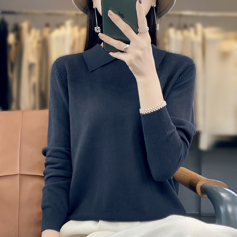 Mode Nieuwkomers Zijde Katoen Dames Trui Lange Mouw Peter Pan Kraag Truien Gebreide Jumper Dameskleding Bovenkleding: XXL / Marineblauw