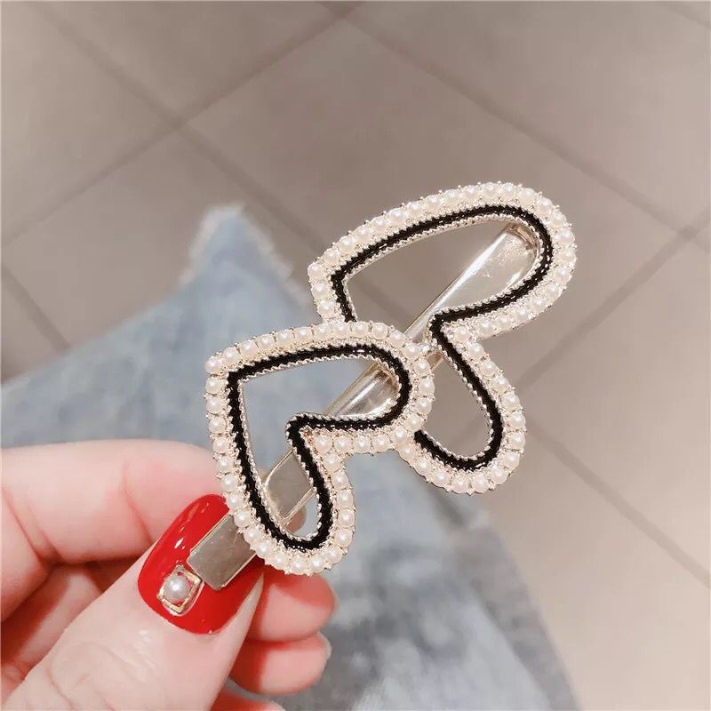 Horquillas para el cabello con diamantes de imitación para niña, horquillas para el cabello con flores y perlas de imitación, horquilla para el cabello con moño: Heart pearl