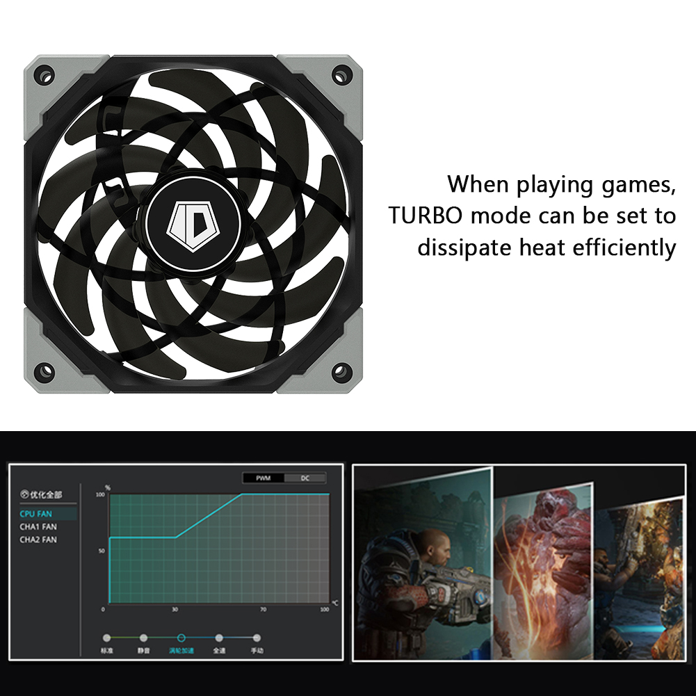 ID-COOLING 120 Mm Computer Chassis Cooling Fan Silent Pc System Chassis Silent Radiator Cooler Smart Computer Accessories