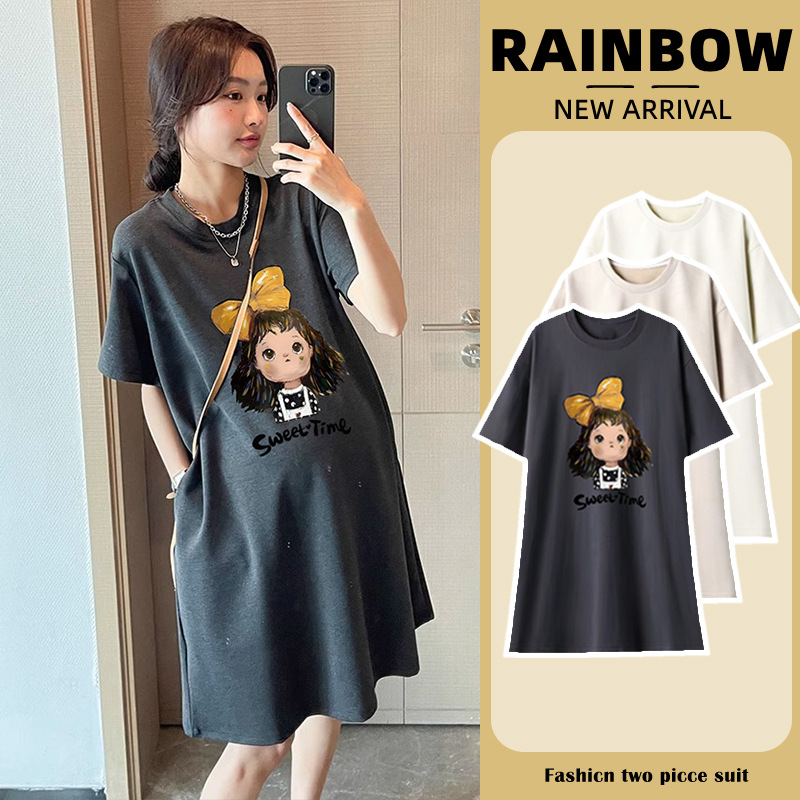 Zwangerschaps-zomerjurk zwangerschapsjurk Modieus Casual Zoet Leeftijdsreductie Losse grote maat Kleine T-shirtrok