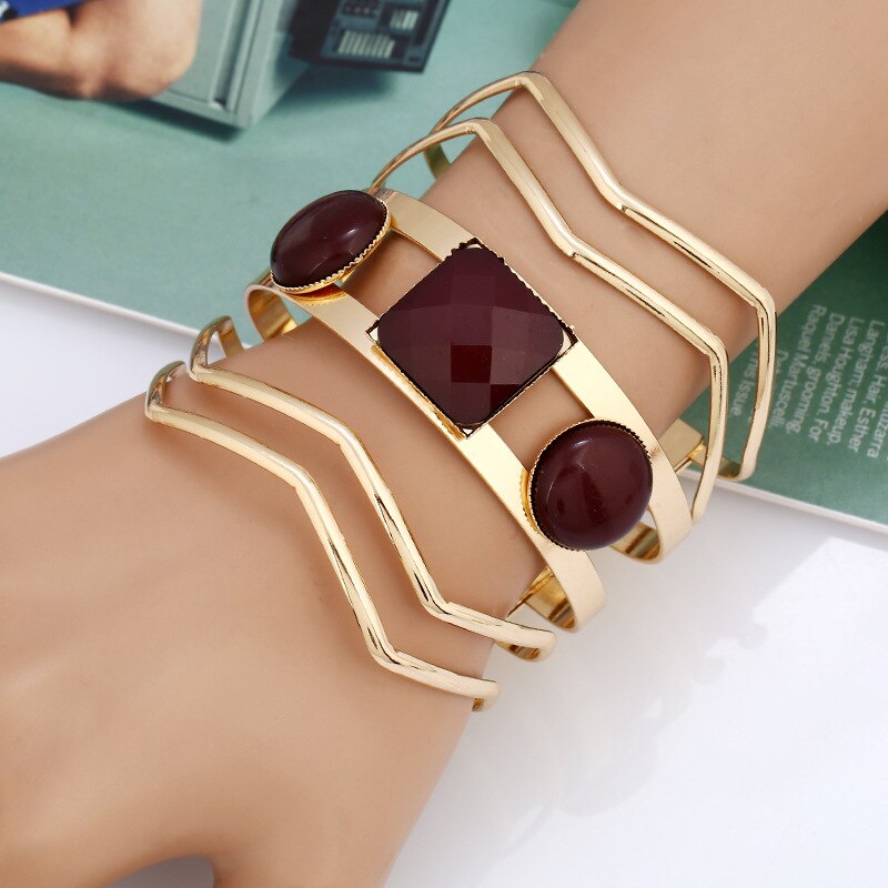 LZHLQ Geometric Multilayer Wire Bangle Trendy Maxi Opened Resin Cuff Bracelet For Women Brand Jewelry Accessories: Heng pai Brown