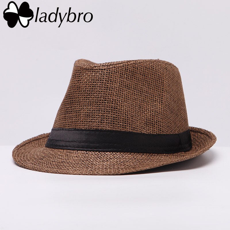 Ladybro Women Sun Hat For Men Hat Kids Summer Beach Hat Child Cap Female Panama Straw Hat Male Gangster Trilby Sun Visor Cap Boy: 003 coffee