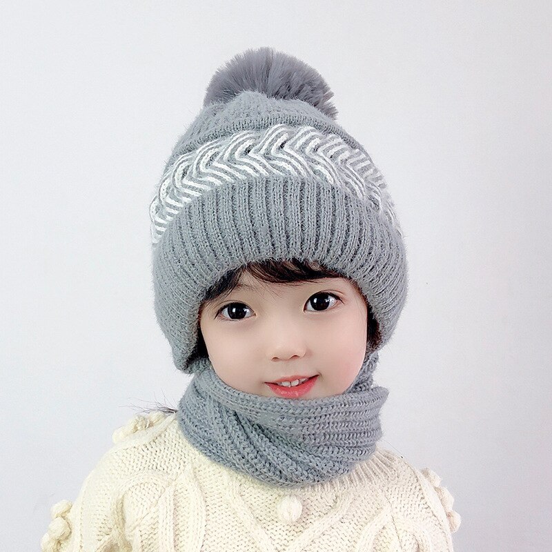 Gorro de lana de punto para mujer, bufanda rosa, versión coreana, versátil, conjunto de gorros para padres e hijos, 2022: kid mix grey blue