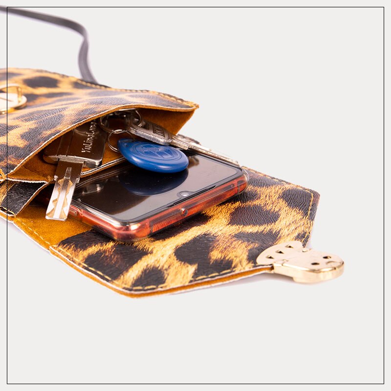 Touch screen mobiltelefon pung smartphone tegnebog læder skulderrem håndtaske kvinder taske leopard gennemsigtig telefon taske