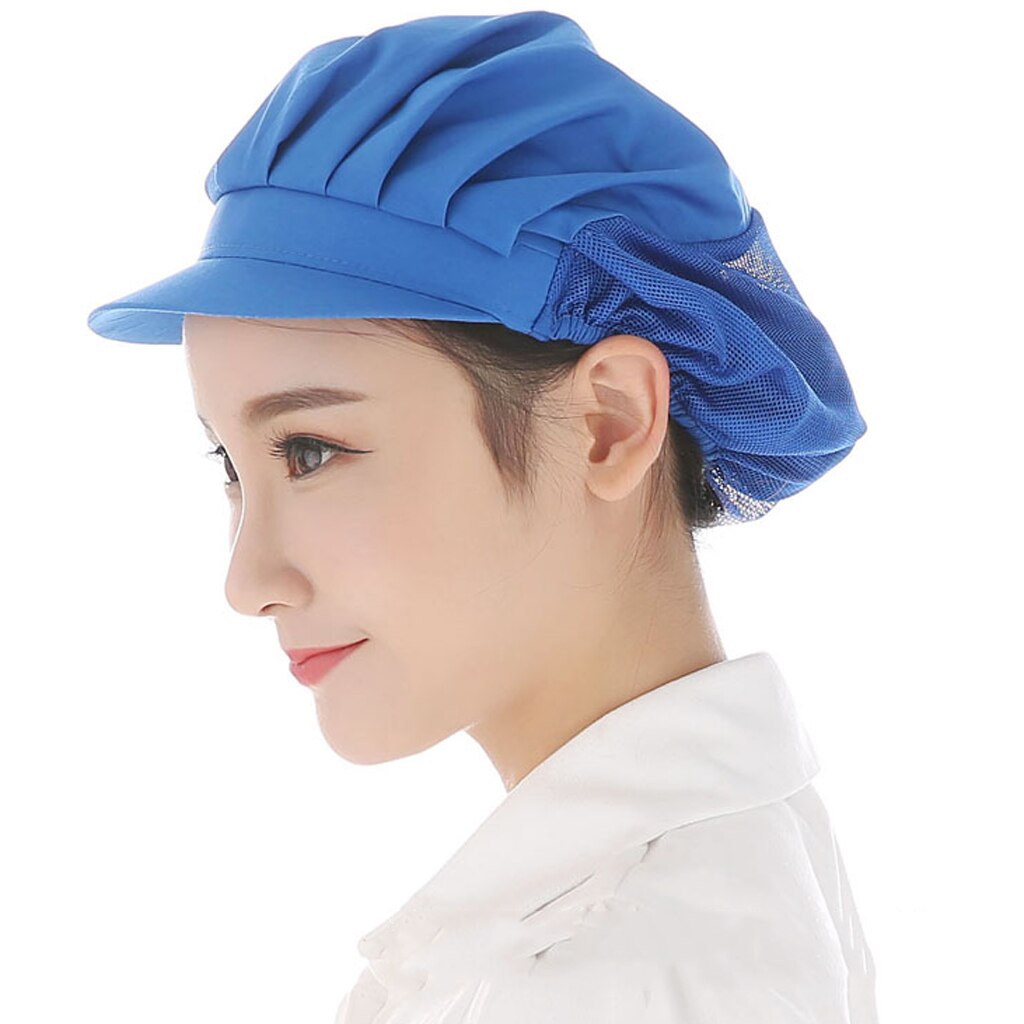 2Pcs Dark Blau Halb Mesh Männer Frauen Chef Hut Einstellbare Elastische Kochen Catering Cap Atmungsaktiv Hüte Werkstatt Uniformen Caps