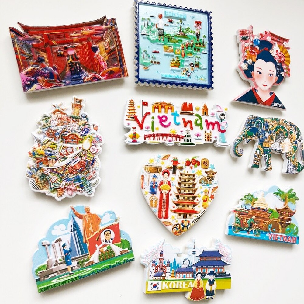 BABELEMI Vietnam India Japan Korea North Korea Fridge Magnets 3D Refrigerator Magnet Sticker Travel Souvenir Kitchen Decoration
