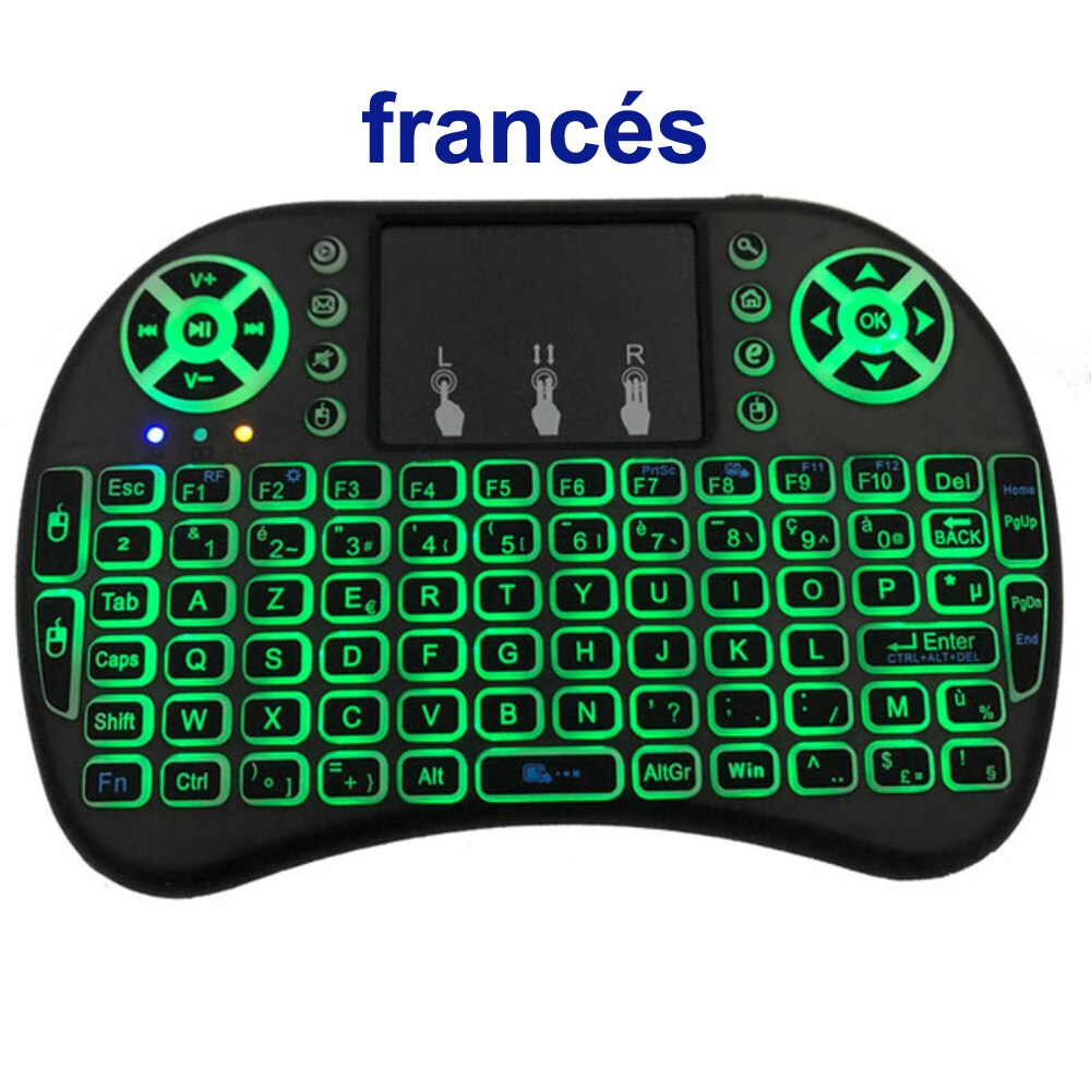 Yitukeji I8 Mini Wireless Keyboard Backlit English Russian French Spanish 2.4GHz Air Mouse Remote Touchpad for Android TV Box PC: French / AAA batteries