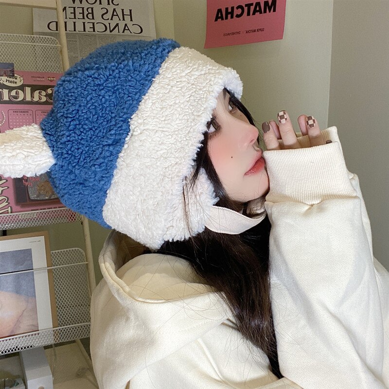Sombreros de mujer adecuados para cara redonda de felpa, protección para las orejas, orejas de oso, otoño e invierno, sombrero cálido, gorra de bombardero japonesa