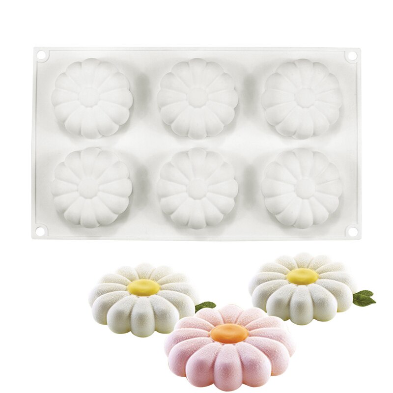 Moldes de silicona para pasteles con de margaritas, 1 o 6 celdas, juego de utensilios para hornear postres, molde para Mousse de cocina, herramientas de pastelería para fiestas