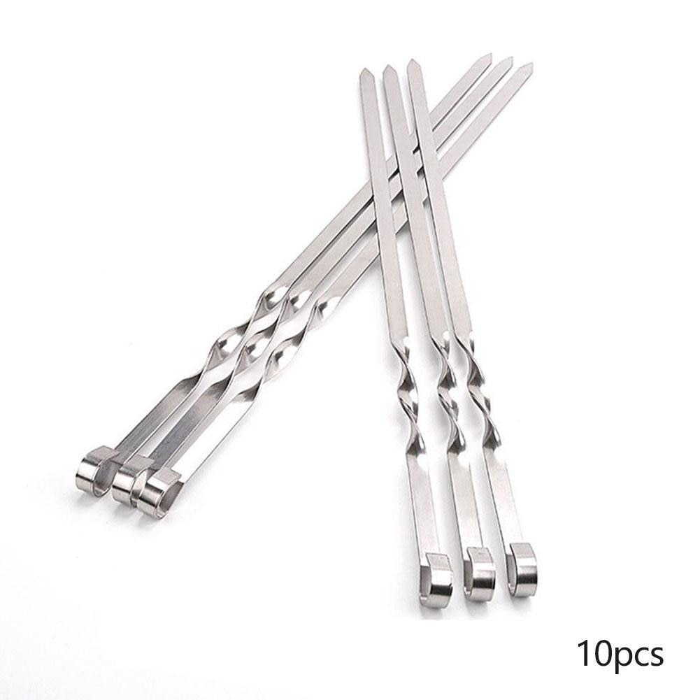 10PCS Flat pin Roasting needle Food Camping Picnic vegetable Needle BBQ Barbecue Steel Grilling Kebab Flat Skewers