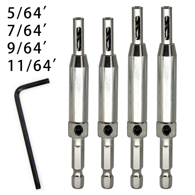 1/3/4/7 peças hss 1/4 ''hex shank autocentrante fechadura da porta dobradiça broca ferramenta de furo piloto 5/64 7/64 9/64 11/64 13/64 1/4 polegadas: Verde