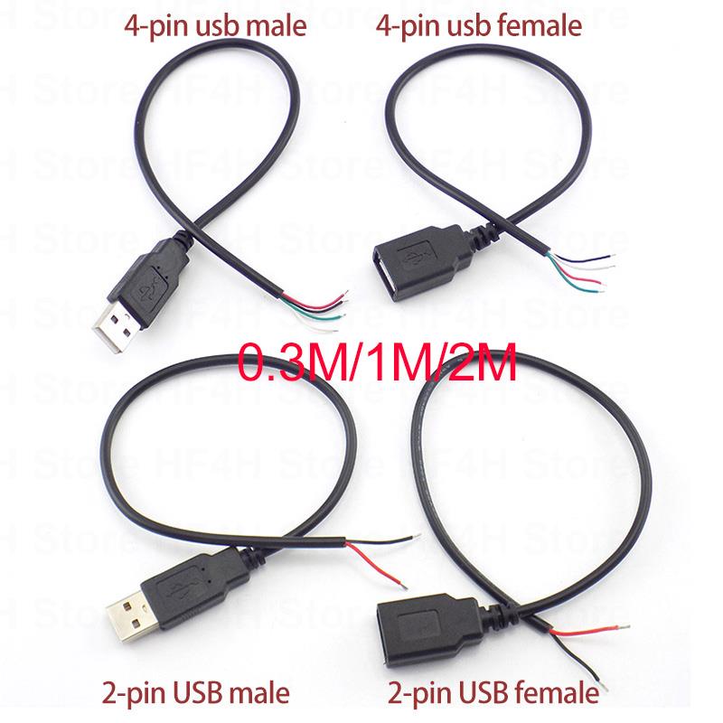 1m 2m 2 pines 4 pines USB 2,0 A hembra macho Jack carga de energía Cable deta Cable de extensión conector DIY 5V adaptador B4