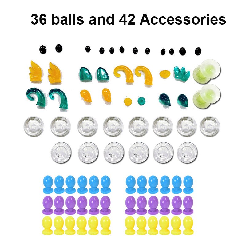 Oonies inflator ballong tillbehörspaket för figurmakare barn magiska barn diy klibbiga boll roliga bubbla leksaker: 36 bollar och 42